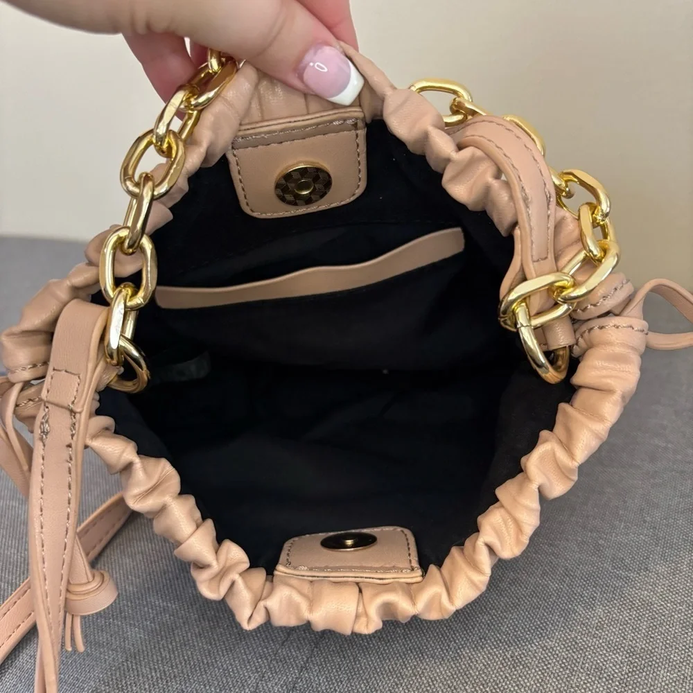 Emperia Elegant Pink Pleated Purse with Gold Chain